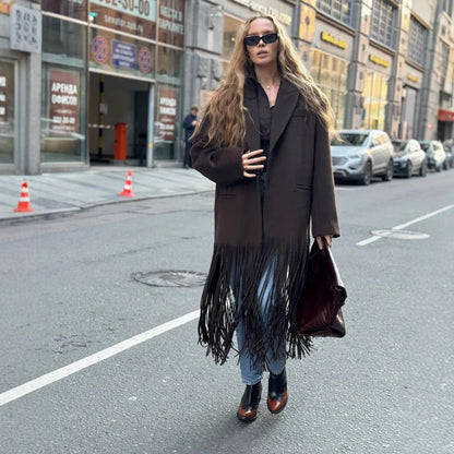 Långblazer med Fransar – Andningsbart Material, Långsträckt Design, Lösa Passform, Praktiska Fickor, S-XL 3