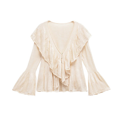 Variant image for Dam Topp V-ringad Ruffles Mjukt Tyg-1