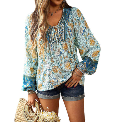 Dam Blus Blommig Design Lätt Tyg Luftig och Andningsbar 6