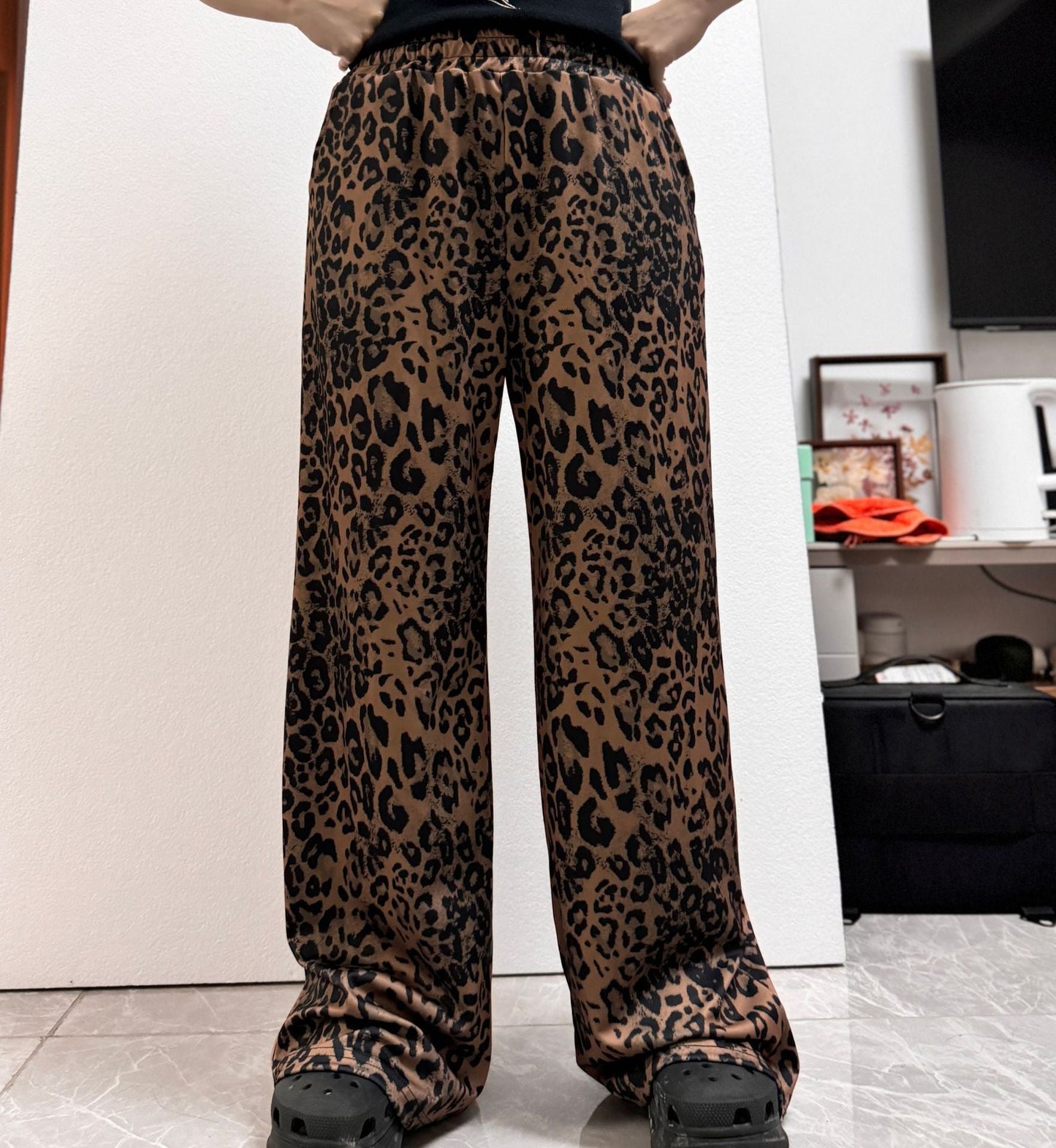 Kvinnors Raka Byxor Leopardmönster Streetwear Spandex Tyg-1