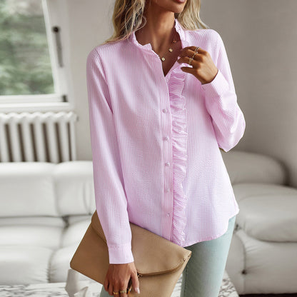 Dam Skjorta Långärmad Pendelstil Polyester-6