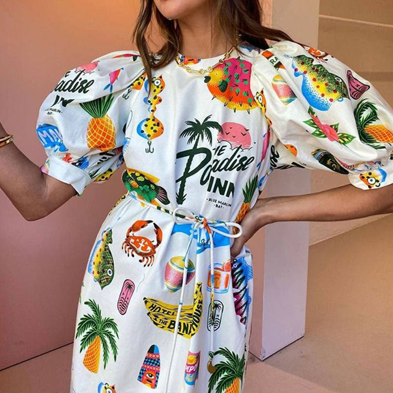 Kvinnors A-Linjeformad Klänning med Puffärmar i Polyester 5