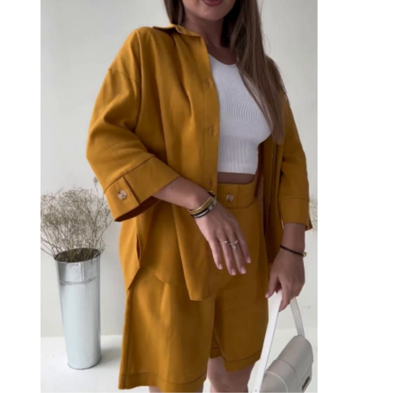 Variant image for Tvådelat Set Dam Långärmad Topp Shorts Polyester Spandex-6