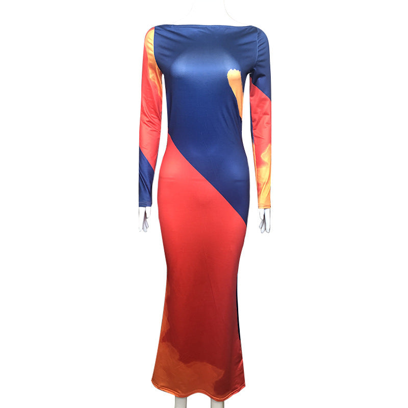 Elegante Langärmlige Aftonklänning aus Elastischem Material mit Geometrischen Mustern – Feminine Silhouette für Besondere Anlässe 1