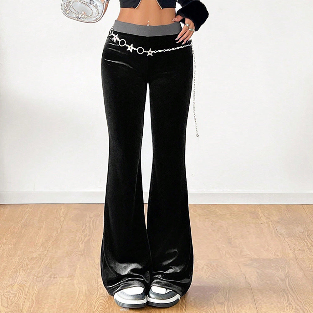 Dam Flared Byxor Hög Midja Sammet Elegant Stil-5