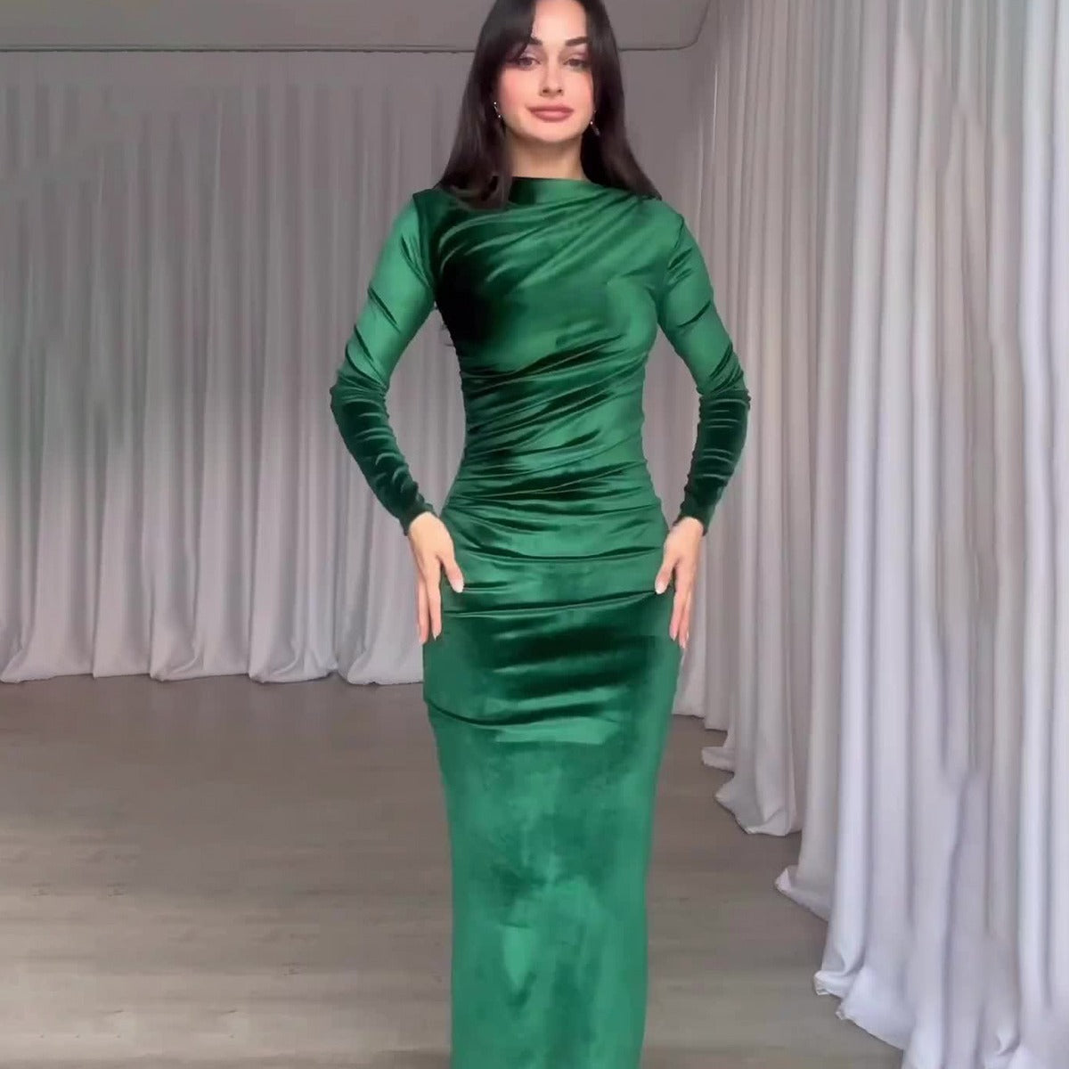 Kvinnors Klänning Långa Ärmar Polyester Medium Midja-3