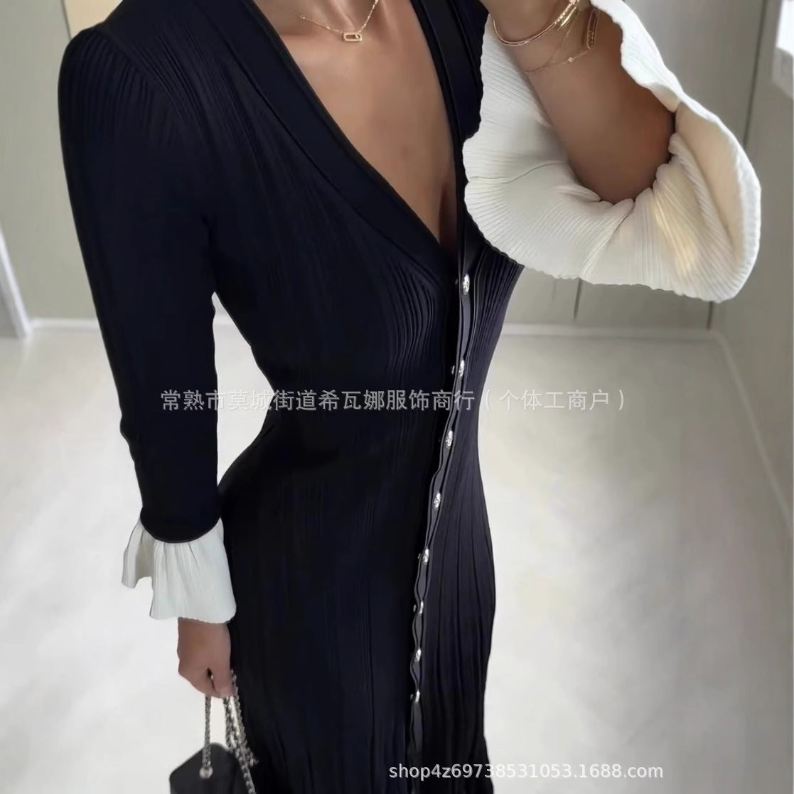 Kvinnor Maxiklänning V-ringning Rufsade Detaljer-5