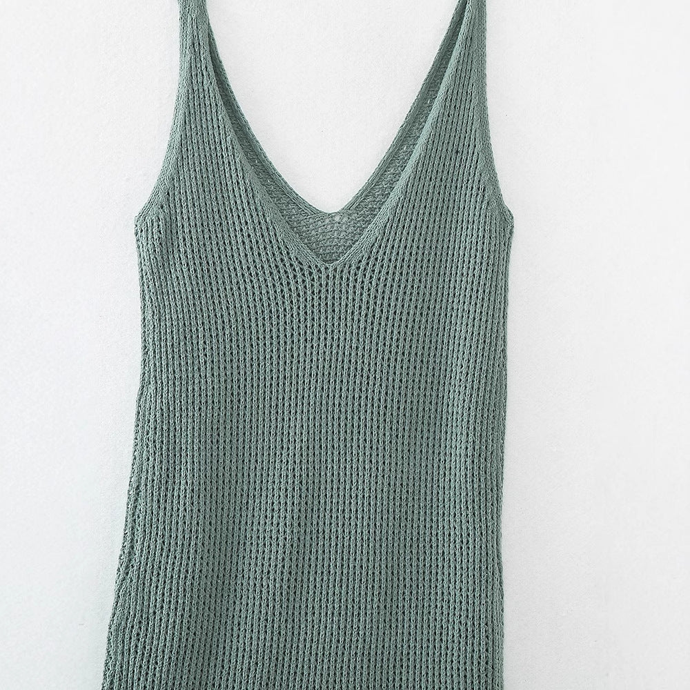 Maxiklänning Dam Ribbstickad V-Ringning i Polyester – Lätt och Luftig Klänning för Sommardagar 3