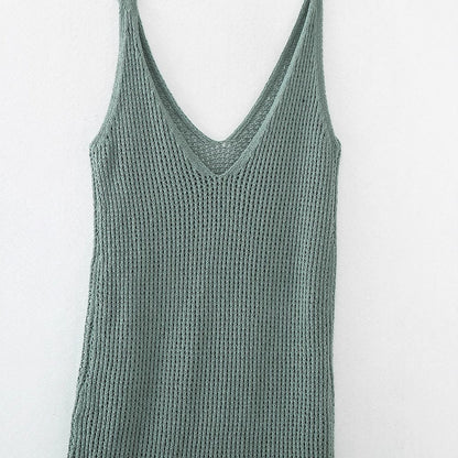 Maxiklänning Dam Ribbstickad V-Ringning i Polyester – Lätt och Luftig Klänning för Sommardagar 3