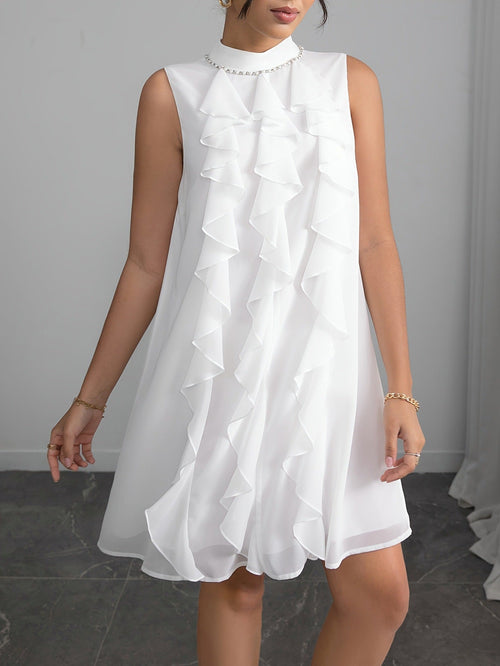 Fina Dam Klänningar Chiffong med Rüsch-detaljer och Elegant Stativkrage-1