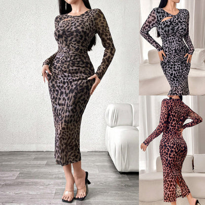 Dam Lång Kjol Leopardmönstrad Figurbetonad Polyester-2