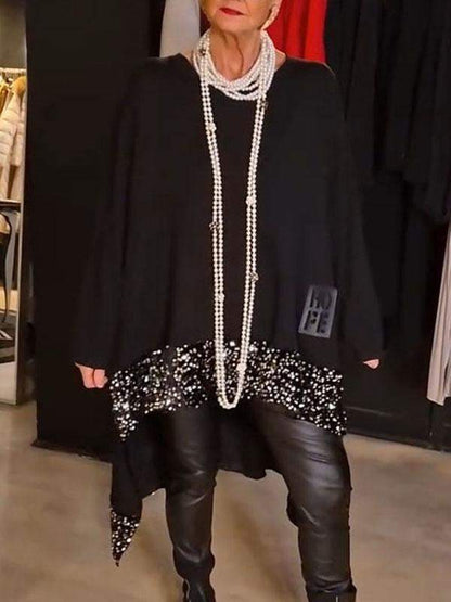 Dam Paljett Topp Löst Fit Glittrig Polyester Festtopp-1