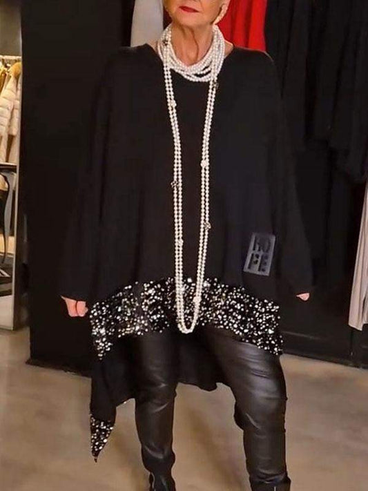 Dam Paljett Topp Löst Fit Glittrig Polyester Festtopp-1