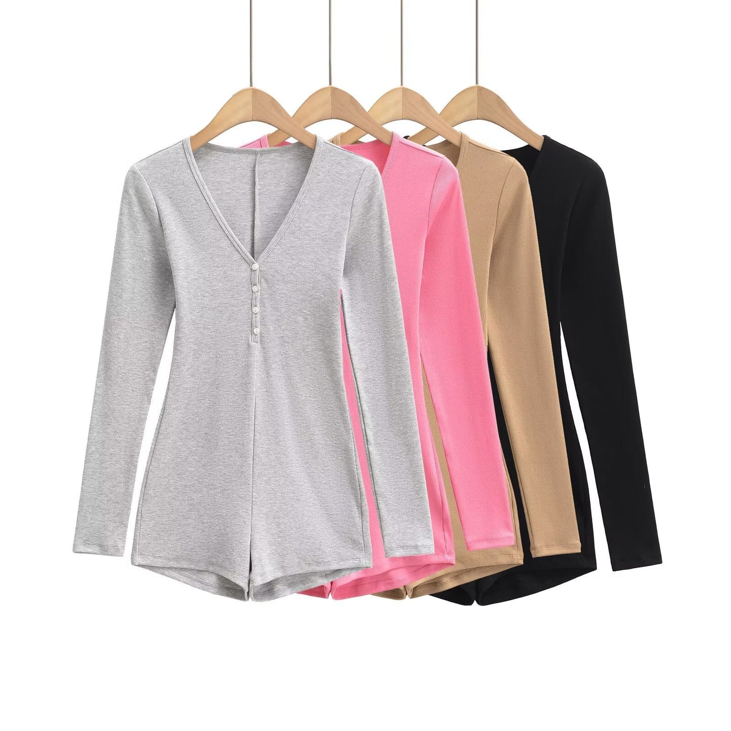 Kvinnors Jumpsuit Långärmad V-ringning Mjuk Stretch-5