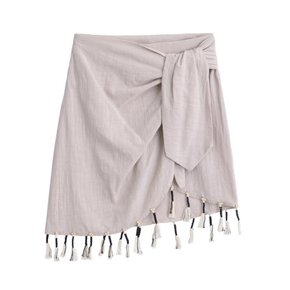 Kvinna Midirock Fransad Patchwork Polyester Street Style-1