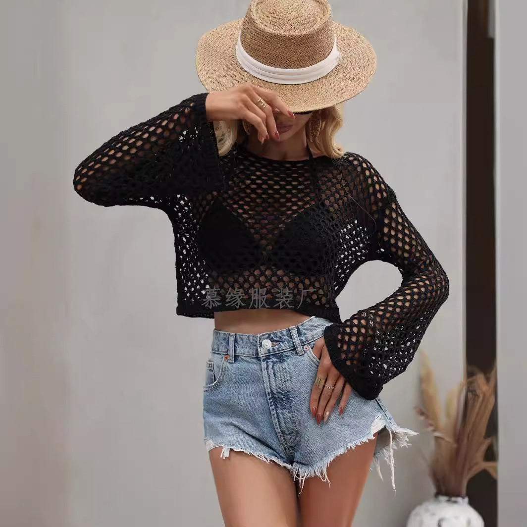 Damen-Strickpullover, mit ausgestellten Ärmeln und rundem Ausschnitt aus Acryl-4