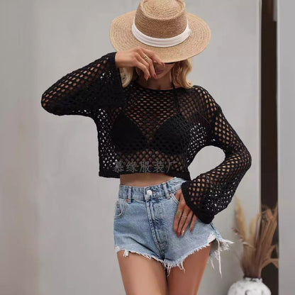 Damen-Strickpullover, mit ausgestellten Ärmeln und rundem Ausschnitt aus Acryl-4