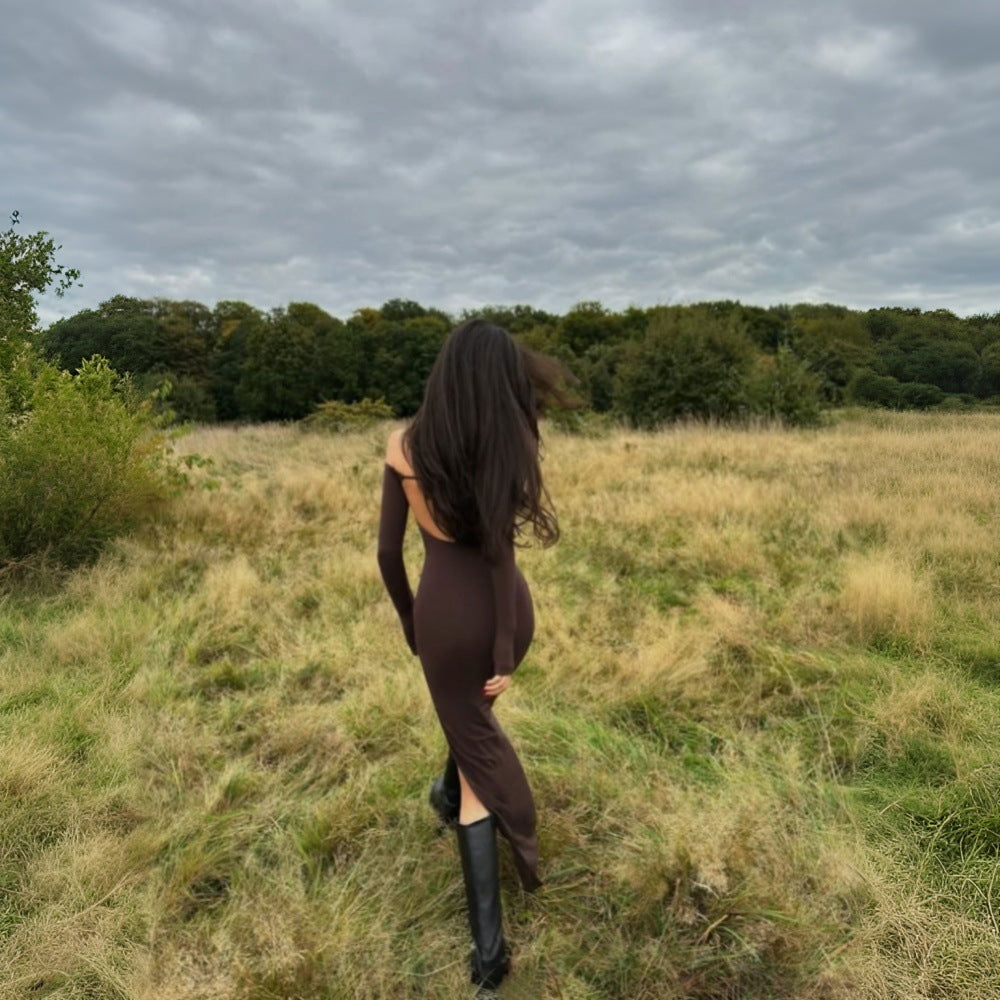 Damklänning Bodycon Ankel Längd Enfärgad Högkvalitativt Tyg-5