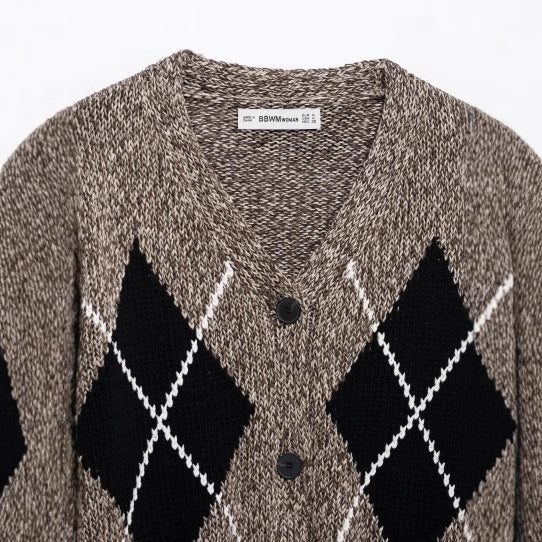 Kvinnors Cardigan Modern Karomönster Mjuk Stickad-4