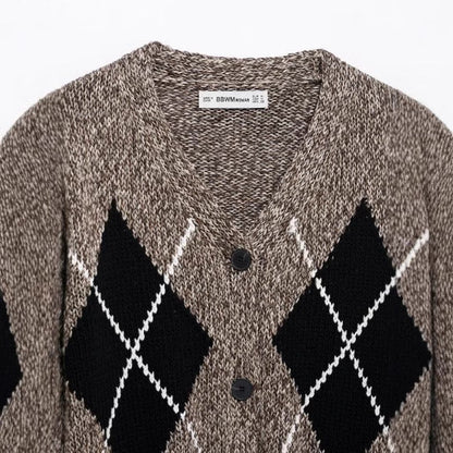 Kvinnors Cardigan Modern Karomönster Mjuk Stickad-4