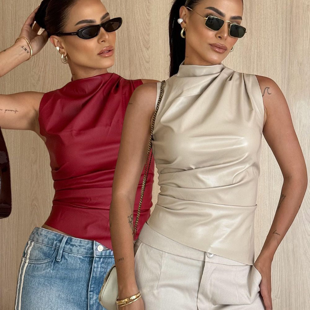 Dam Asymmetrisk Väst Staplad Krage Polyester-4