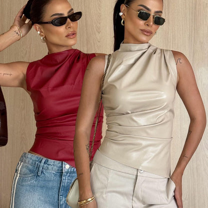 Dam Asymmetrisk Väst Staplad Krage Polyester-4