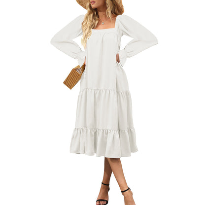 Variant image for Maxiklänning Dam A-linjeformad Viskosfiber med Långa Ärmar och Volanger-1