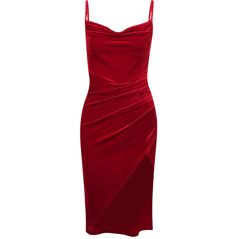 Aftonklänning med Justerbara Spaghetti-bärare och Hög Slits – Elegant Slinky Klänning för Fester och Bröllop 6