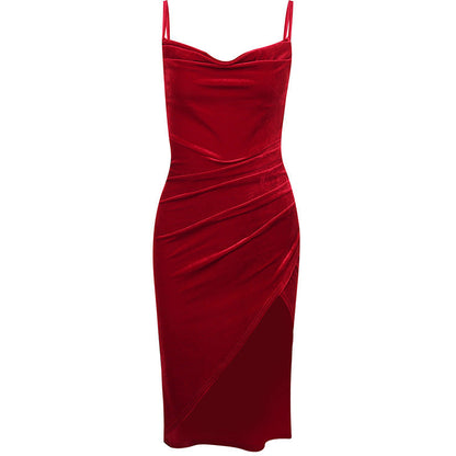 Aftonklänning med Justerbara Spaghetti-bärare och Hög Slits – Elegant Slinky Klänning för Fester och Bröllop 6