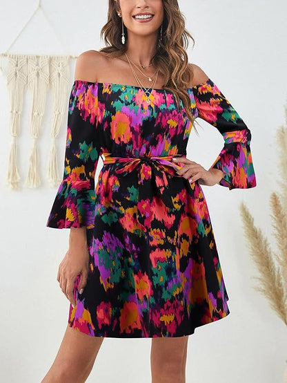 Kvinnors Off-Shoulder Blommaklänning Lätt Material 8