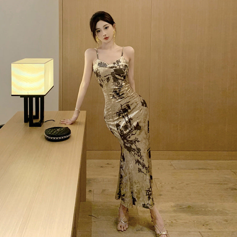 Dam Maxiklänning V-ringning Spaghettiband 100% Polyester-2