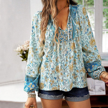 Dam Blus Blommig Design Lätt Tyg Luftig och Andningsbar 7