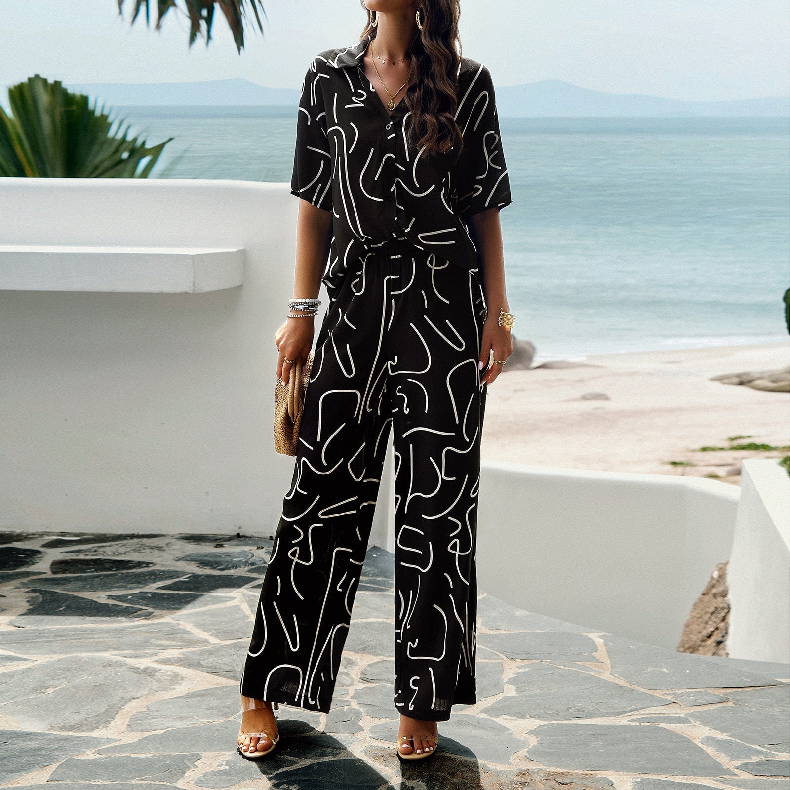 Dam Kortärmad Uppsättning Bambu-Rayon Trekvartsärmad-1