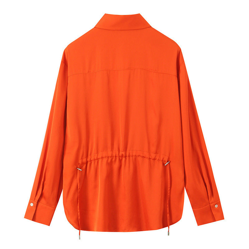 Dam Skjorta Avslappnad Siden Satin Lång Ärmar-3