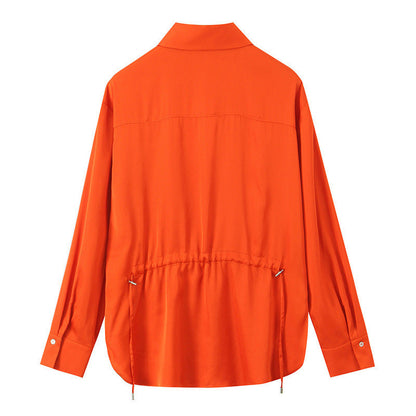 Dam Skjorta Avslappnad Siden Satin Lång Ärmar-3