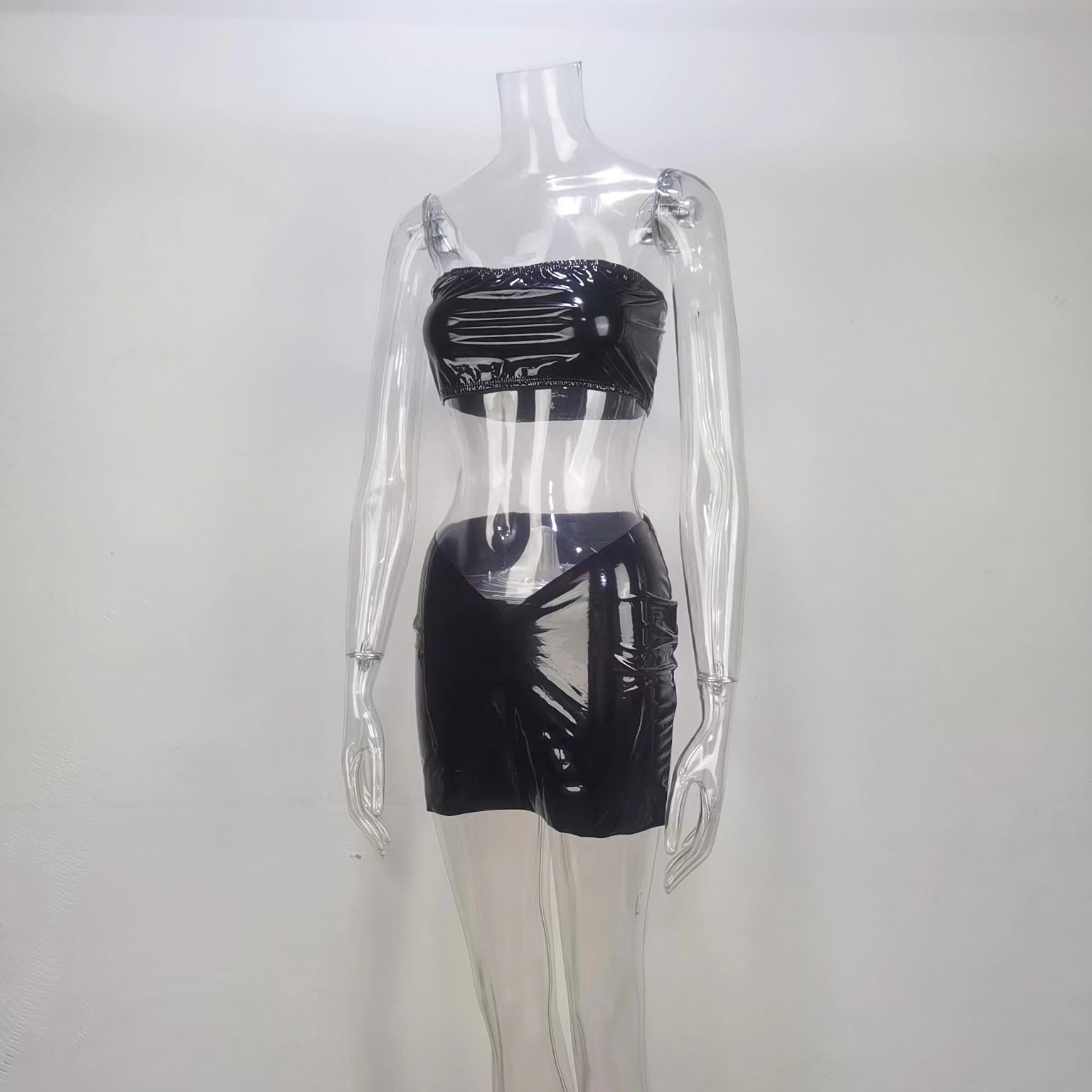 Variant image for Dam Bodycon Minirok Stropplös Låg Midja Läderliknande Tyg-1