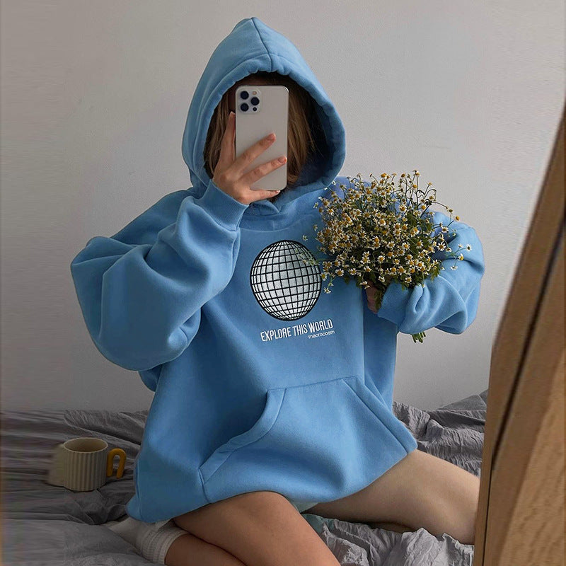 Dam Hoodie Grafisk Design Mjuk Bomullsmix 3