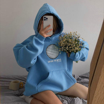 Dam Hoodie Grafisk Design Mjuk Bomullsmix 3