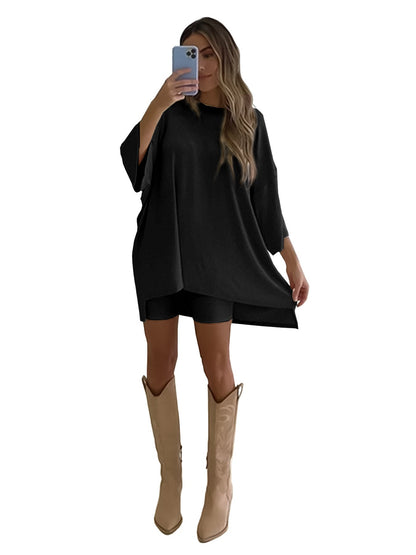 Dam T Shirt Monokrom Smal Passform Trekvartsärmar 100% Bomull-1