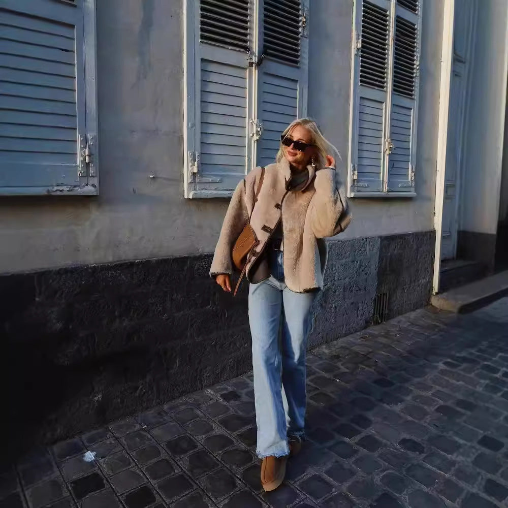 Dam Fleecejacka med Fashionabel Krage och Knappdetaljer i Mjuk Fleece-4