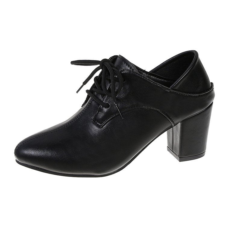Kvinnors Lace-up Skor Blockklack Läder 6