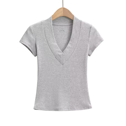 V-ringad Ribbad Topp för Dam i Bomullsmix – Perfekt Festtoppar och Vardagstopp 1