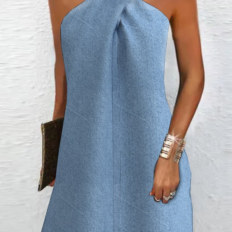 Kvinna A-Linje Klänning Halterneck Jersey-3