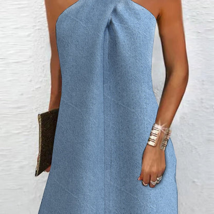 Kvinna A-Linje Klänning Halterneck Jersey-3