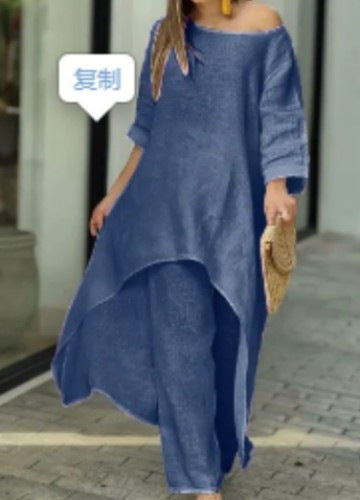 Variant image for Tvådelat Set Dam Oregelbunden Design Bomull Polyester med Trekvartsärmar-81