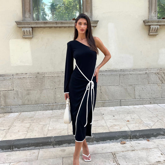 Damklänning Asymmetrisk One-Arm Stretchtyg Fina Dam Klänningar 1