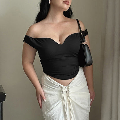 Kvinnors Off-Shoulder Topp med Rüsch-detaljer Mjukt Elastiskt Tyg-5