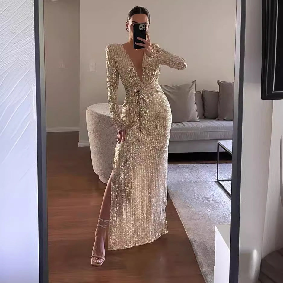 Kvinnors Lång Klänning Rygglös Polyester Elastan-2