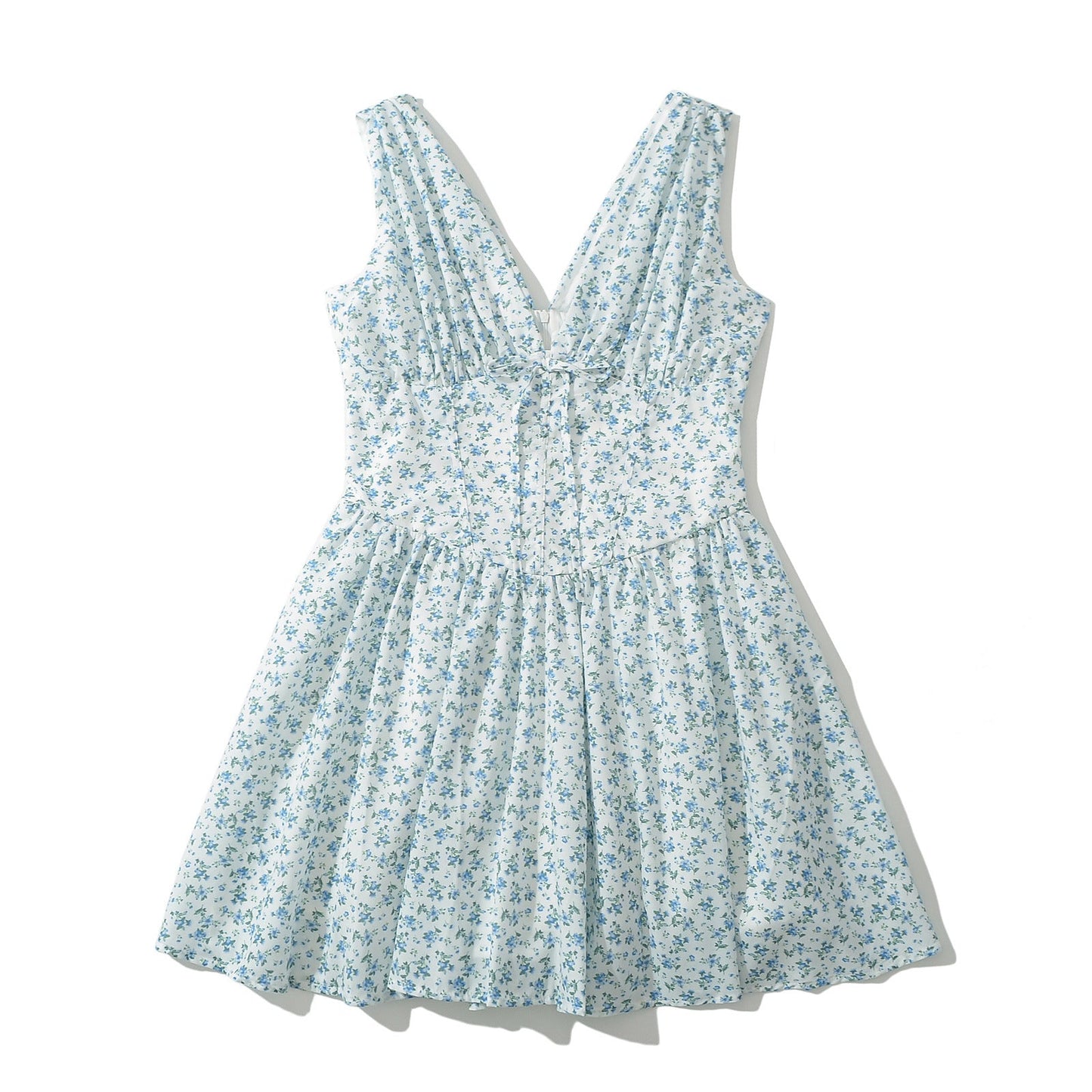 Dam Sommarklänning V-ringning Blommönster Luftig Bomull 2