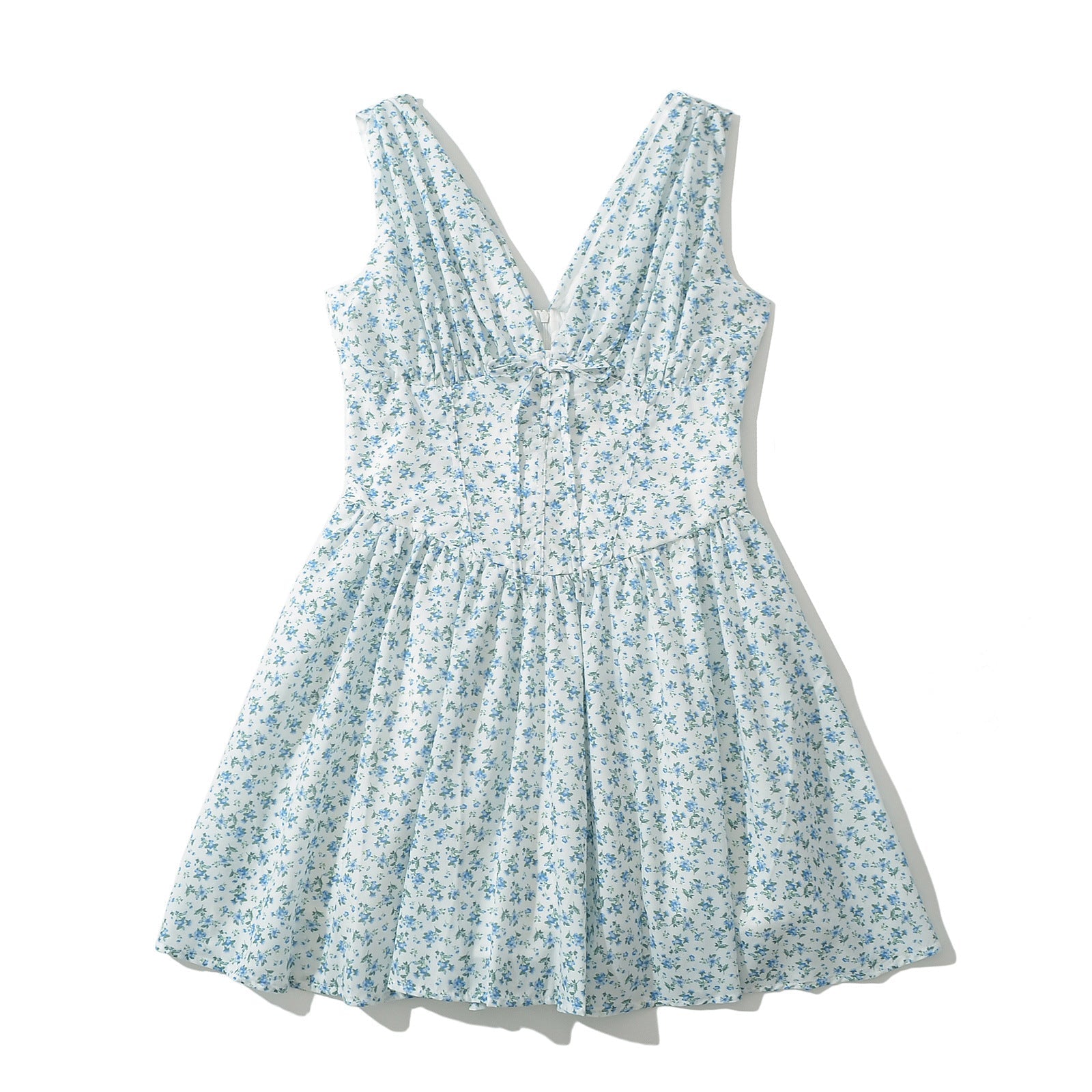 Dam Sommarklänning V-ringning Blommönster Luftig Bomull 2